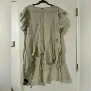 ACQUA & LIMONE  Lagenlook Flutter Sleeve Hi Low Asymmetrical Tunic L (G110)